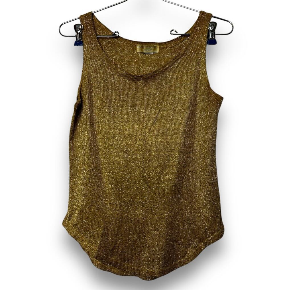 Vintage 80s Knit Tank Top Lew Magram Size Small Metallic Gold Cami Shell Party